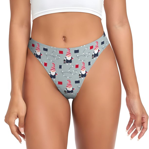 Balery Christmas Gnome 1 Tangas de Algodón para Mujer con Estampado – Ropa Interior Sexy, Transpirable, G-string-X-Small
