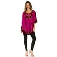 thumbnail image 5 of Sakkas Lynda Two Tone Batik Embroidered Palm Tree Peasant Top / Poncho - Burgandy / Pink - One Size Regular, 5 of 5