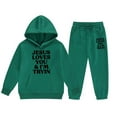 thumbnail image 3 of LIUYUNNN Kids Toddler Sweatsuit 2PC Long Sleeve Letter Green Tracksuit Hoodie Jogger Set Fall Winter Clothes Boys Outfits 12-13 Years Boys Girls Fall and Winter Outfits, 3 of 3