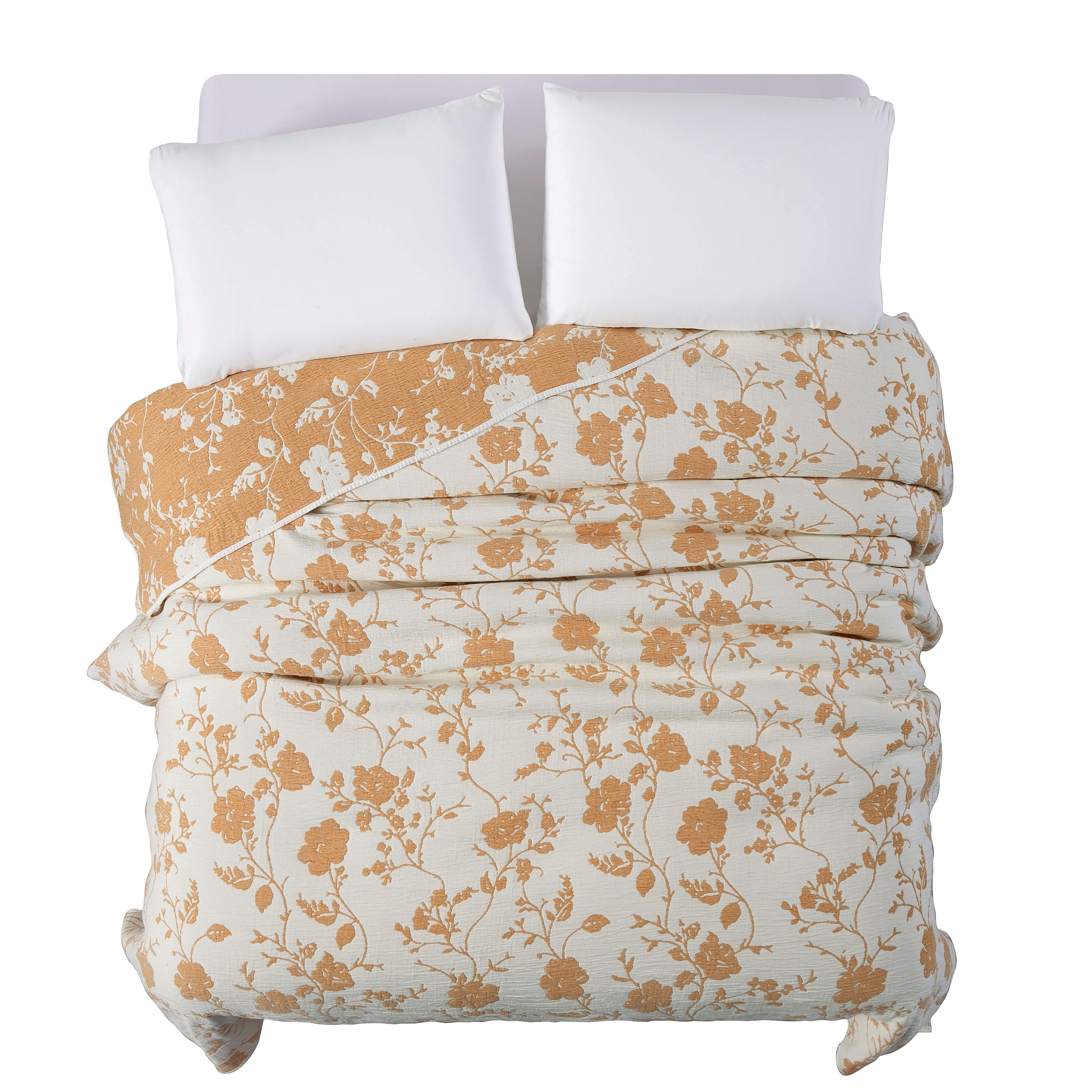 The Pioneer Woman Agatha Floral Gauze Quilt, King, Amber Yellow, Reversible Bedding