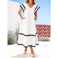 thumbnail image 6 of Womens 2025 Summer Casual Midi Dresses V Neck Flutter Short Sleeve Ruffle Tiered A Line Flowy Beach Long Dress White XXL, 6 of 8