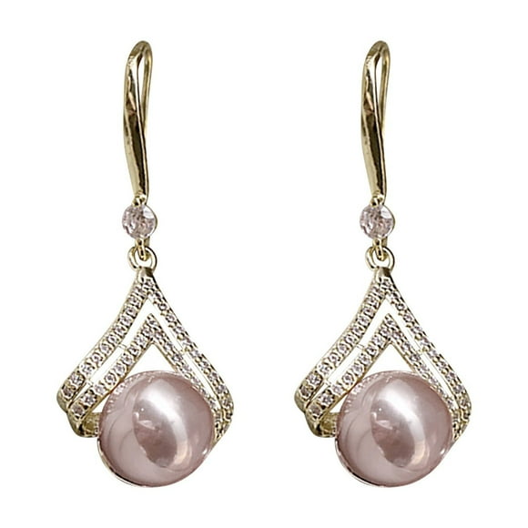 OUEPLLOZ Clearance Pearl Earrings for Women Delicate Women's Gold Earrings 14K Gold/Silver Plated Cubic Zirconia Dangle Earrings Clip Pendant Pearls Simple Everyday Jewelry Gifts(Rose Gold,One Size)