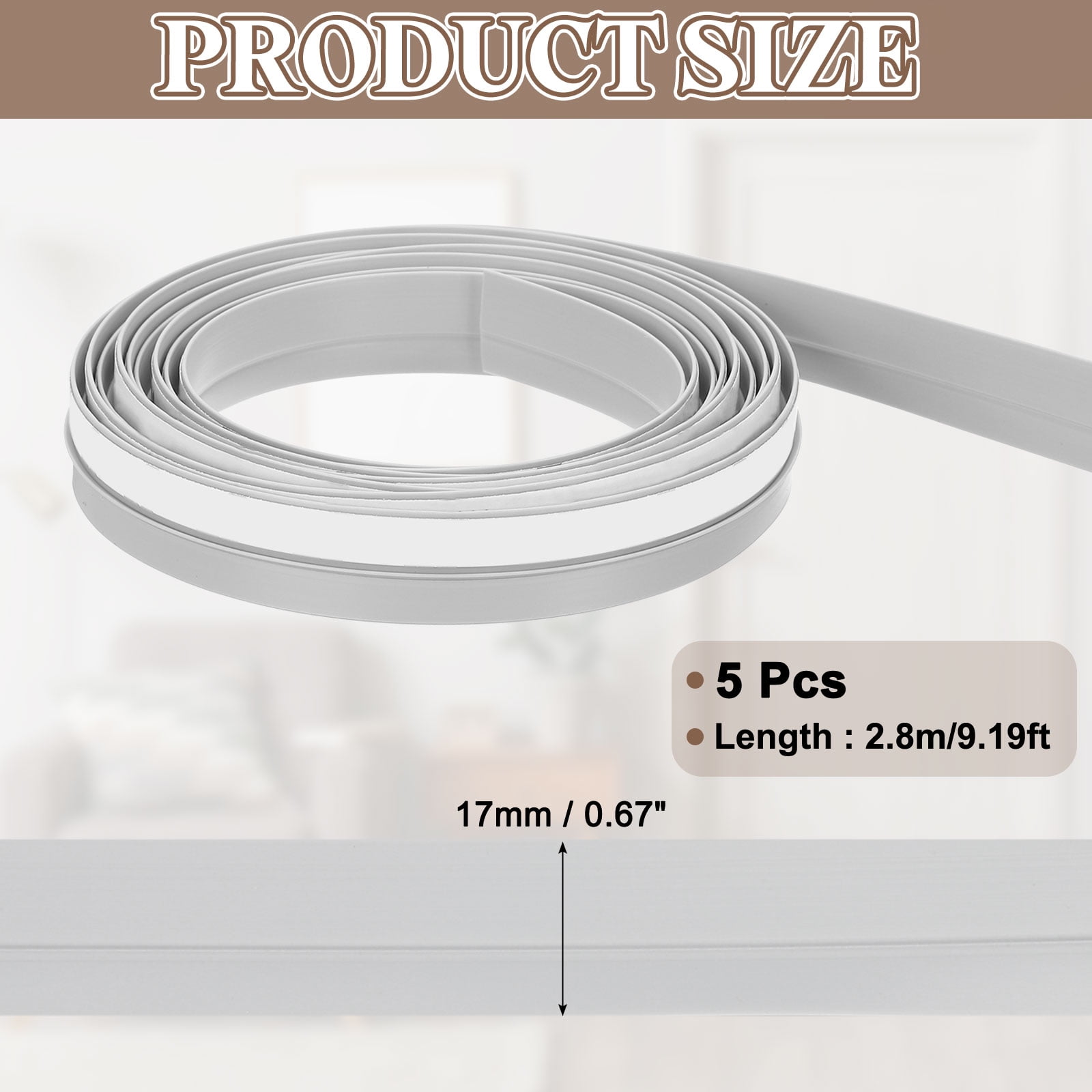 5Pack Weather Stripping, 2 Inch Wide x 9.2 Feet Long Self-Adhesive Cabinet Door Seal Strip Door Draft Stopper for Wardrobe and Cupboard, Gray