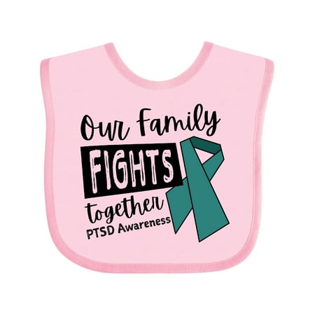 

Inktastic Our Family Fights Together PTSD Awareness Teal Ribbon Gift Baby Boy or Baby Girl Bib
