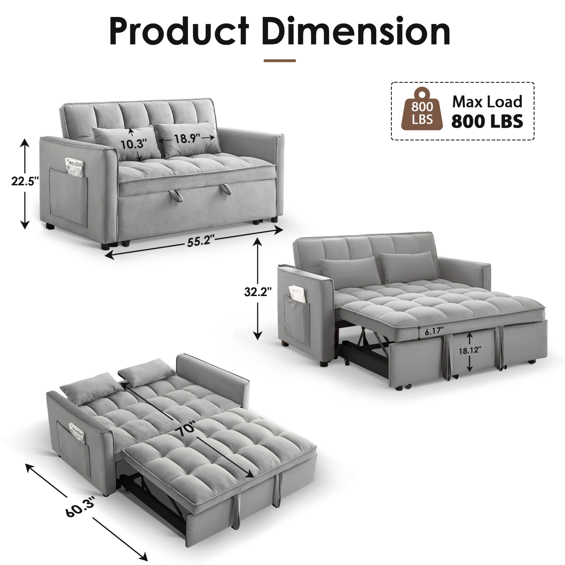 Sofa Bed, Gray