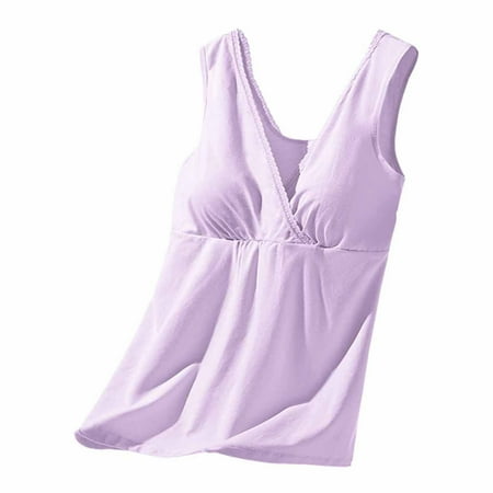 xpbceshi Womens Nursing Tank Tops Built in Bra for Breastfeeding Maternity Camisole Brasieres Sleepwear Nursing Tank Tops Sleeveless V-Neck Pregnancy Clothes S-2XL