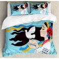 thumbnail image 1 of Hippie King Size Duvet Cover Set, The Girl Wearing Ukranian Ethnic Costume and Hairband Sends a Dove for World Peace, Decorative 3 Piece Bedding Set with 2 Pillow Shams, Multicolor, by Ambesonne, 1 of 3