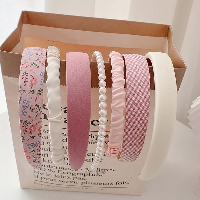 Banda para el cabello con perlas para primavera y verano que combina con el lavado facial, accesorios para el cabello, mechones de tela con pliegues en la parte superior y craneal alto para mujer,