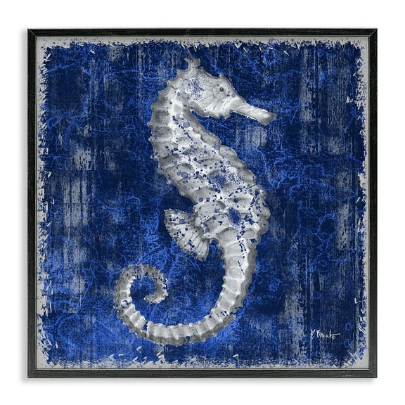Stupell Industries Rustic Indigo Seahorse Nautical & Beach Painting Black Framed Art Print Wall Art, 12 x 12