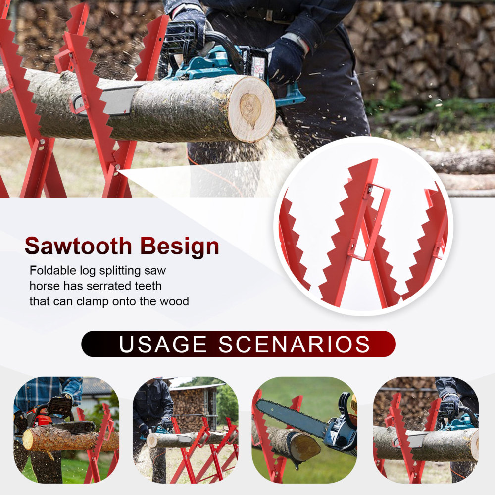 Foldable Saw Horse, 15.7in Diameter Log Holder, Portable Iron Sawbuck for Chainsaw Cutting