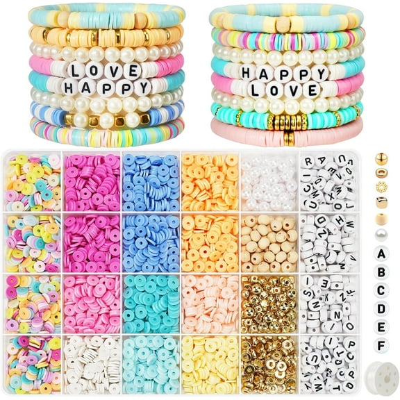 3000 Pcs Clay Beads for Bracelets, Clay Beads Bracelet Making Kit with Gold Letter Beads for Jewelry Making Macaron Color, Friendship Bracelet Kit and Crafts DIY Gifts for Kids Age 6 