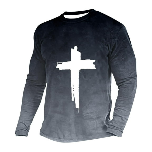 ZCFZJW Ombre Sweatshirts for Men Casual Tie Dye Gradient Cross Print Long Sleeve Crewneck Pullover Tops Trendy Athletic Basic T-Shirts Black XXXXXL