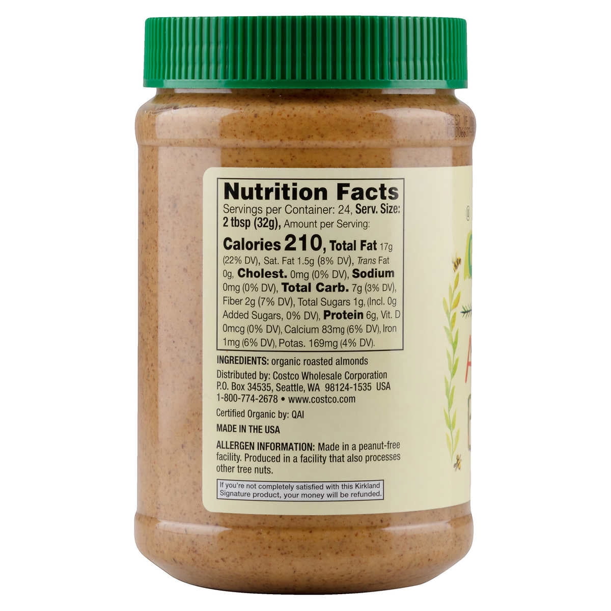 Kirkland Signature Organic Creamy Almond Butter 27 Ounce