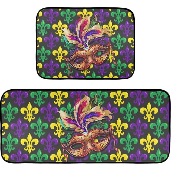 Tapis et Carpette de Cuisine Carnaval de Mardi Gras Ensemble de 2 Pcs Tapis de Cuisine Coussiné Anti-Fatigue Paillasson Antidérapant Tapis Coureur Lavable Déco de Ferme pour Évier Table Réfrigérateur Automne