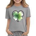 thumbnail image 6 of Girls Good Fortune Four Leaf Clover T-Shirt | Kids Short Sleeve St Patrick's Day Top | Soft Cotton Casual Graphic Tee (Gray, Sizes 4-12Y),Size 4 T, 6 of 9