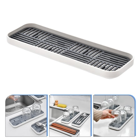 BESTOYARD Drain Water Dish Drain Tray Plastic Grey 1Set for Kitchen Tool