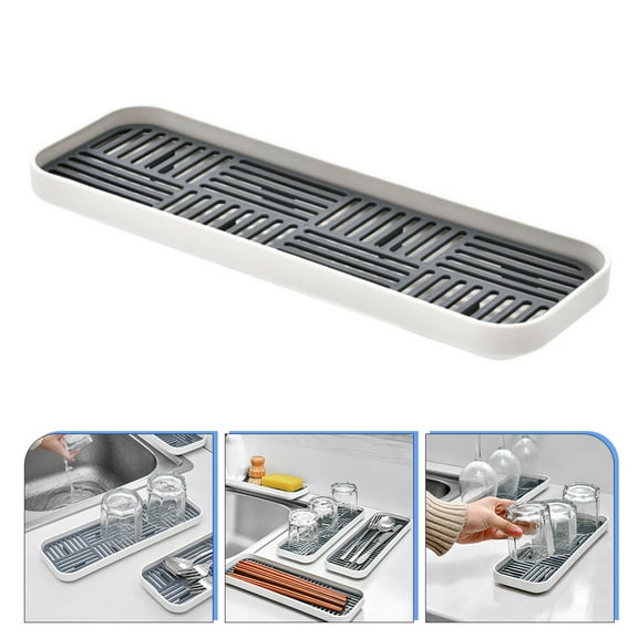BESTOYARD Drain Water Dish Drain Tray Plastic Grey 1Set for Kitchen Tool