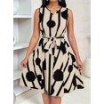 thumbnail image 6 of Women'S Striped Wrap V Neck Tie Waist Sleeveless Spaghetti Straps Dress Apricot S, 6 of 9