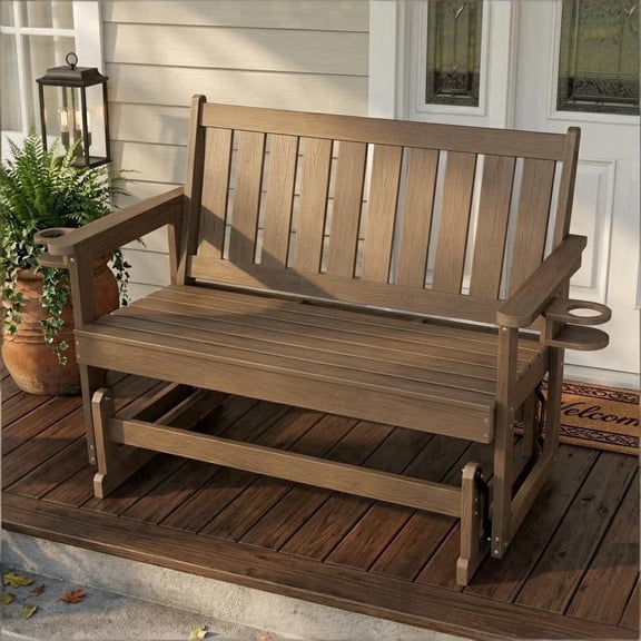 Innovaze Poly Lumber Patio Glider Bench, Durable HIPS Material, Weather-Resistant Bench for Outdoor Porch Garden (Deep Brown, 2-Seater)