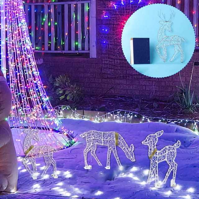 Set Of 3 2D Christmas Standing Elk Light Up Decorations Novelty Festive Rustic Lighting For Home And Garden