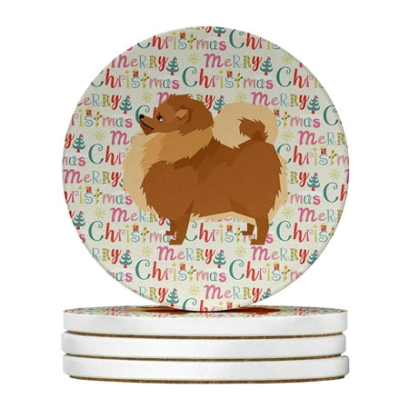 

Pomeranian Merry Christmas Large Sandstone Coasters Pack of 4 4 in x 4 in