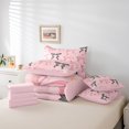 thumbnail image 6 of Manfei Kawaii Bow Tie 7 Pieces Bedding Comforter Set,Cute Bowknot Ribbon Full Bedding Set,Pink Black Fitted Sheet Flat Sheet For Girls Teens,Breathable Home Decor Reversible, 6 of 8