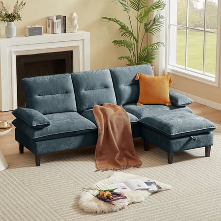 Pingliang Home Sectional Sofa with Storage Ottoman, 3 Seat L Shaped Chenille Couch Sofa for Living Room Apartment Office Home Small Space