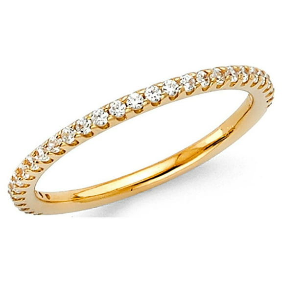 14k Yellow Gold CZ Semi Eternity Wedding Band Bridal Round CZ Band Anniversary CZ Delicate Ring Size 7