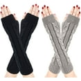 thumbnail image 1 of Medio guantes de invierno para mujer, 2 pares de manoplas calentadoras de brazos sin dedos de punto cálido, 1 of 7