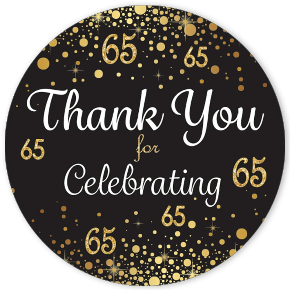 Black And Gold 65th Birthday Thank You Stickers 40 Labels Confetti