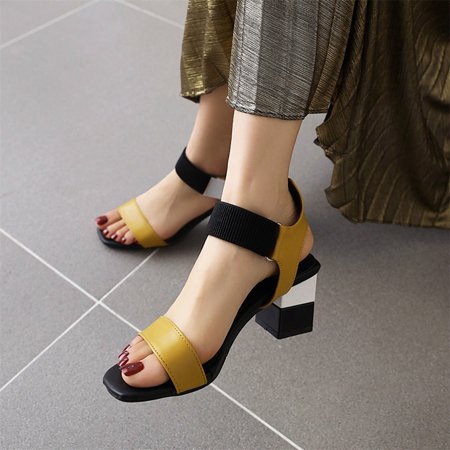 

Summer Savings Clearance! Edvintorg Fashion Color Mmatching Leather High Heels Ladies Summer Sandals Women Heels Casual Shoes For Women 2022