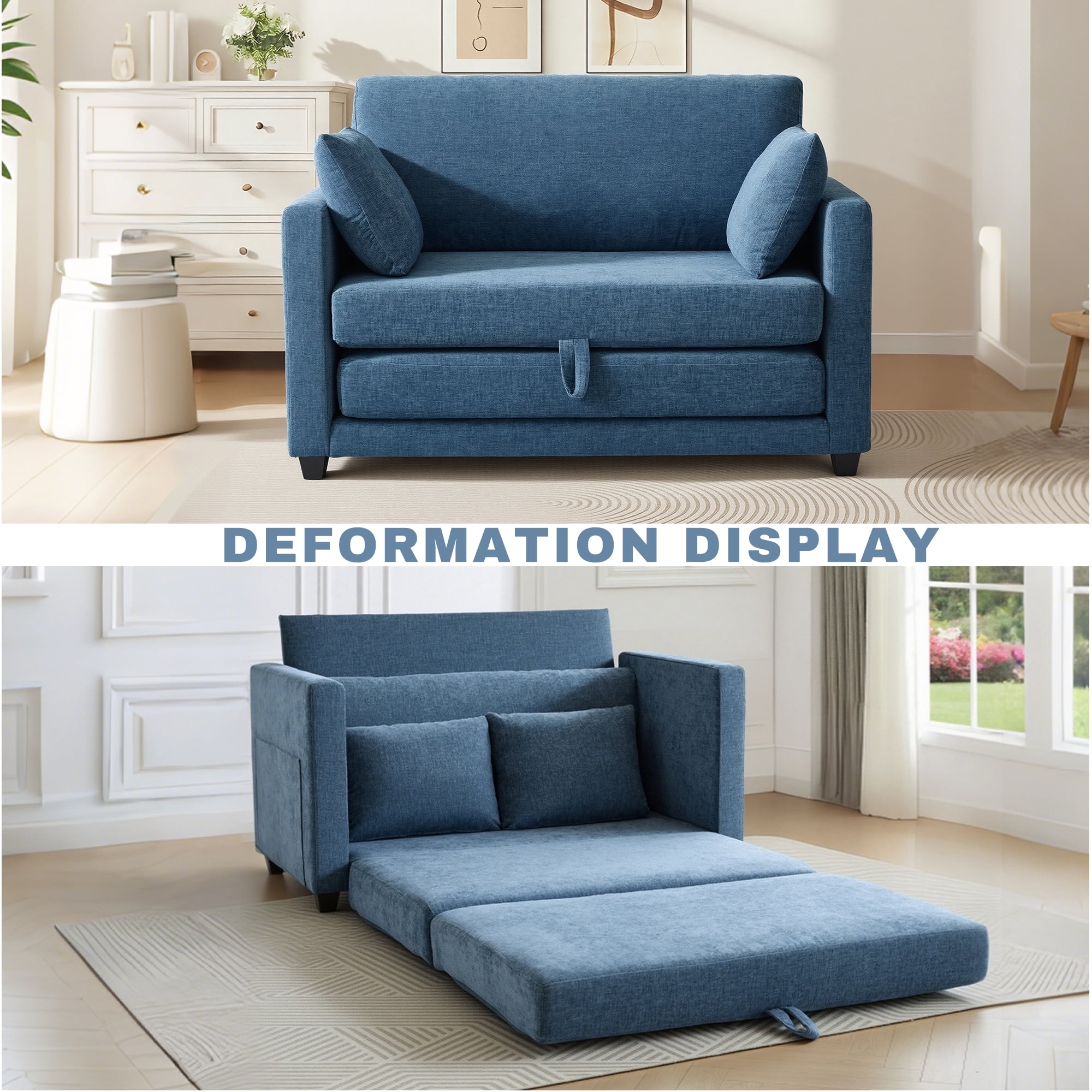 GAOHAPY 52" Loveseat Sleeper Sofa Bed,2 in 1 Convertible Floor Sofa Bed for Small Spaces,Pull Out Couch with Deep Seat,2 Pillows and Solid Frame Floor Couch for Living Room,Apartment