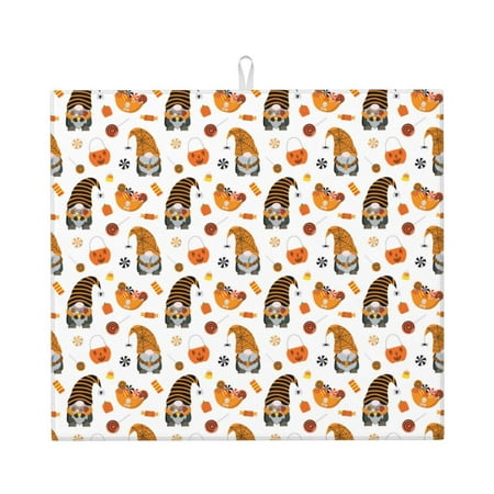 

Xecao Halloween Gnomes Print Dish Drying Mat for Kitchen Counter Absorbent Coffee Bar Mat Dish Drainer Rack Mats Dining Room Decoration