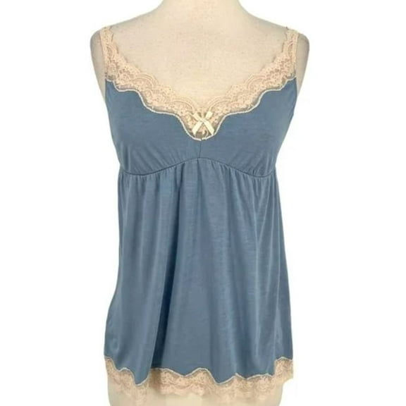Eberjey Women's Blue Lady Godiva Lace Trim Camisole, Large