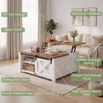 thumbnail image 6 of 31.5" Square Lift Top Wood Coffee Table with Sliding Doors, Farmhouse Center Table with Large Hidden Storage Cabinet & Shelves, White Tea Table for Living Room, Home Office, 6 of 9
