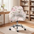 thumbnail image 2 of ZIATUBLES Pink Peony Print Modern Curved Back Chair Covers with Armrests Stretchable Accent Dining Room Chair Slipcovers Removable Swivel Vanity Office Desk Armchair Protector, 2 of 7