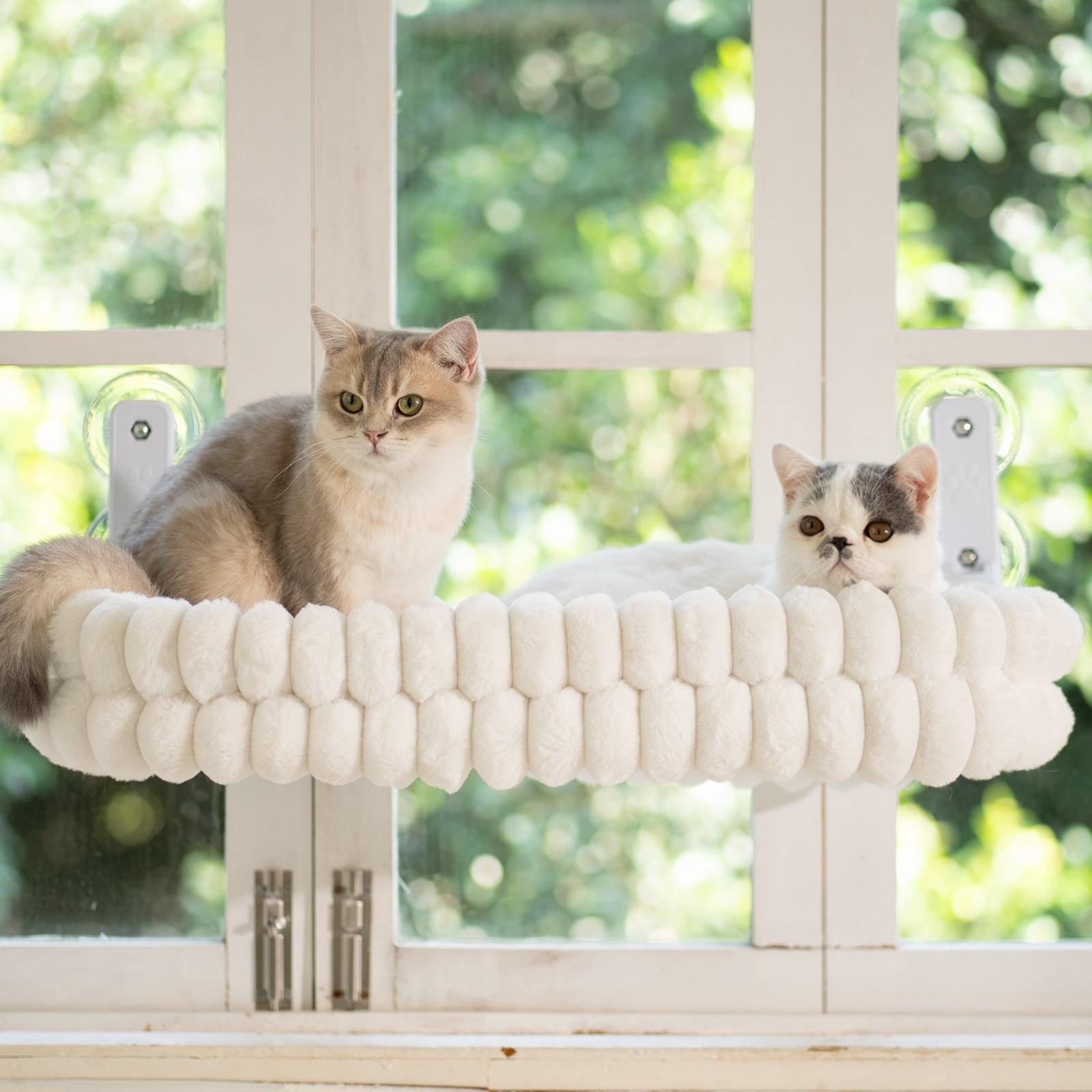 CheerPals Cat Window Perch, 27*15in Double-Layer Foldable Pet Hammock for Wall with Suckers for indoor(Large,White)