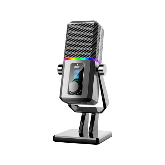 Condenser RGB USB Microphone Popu Pine HK2 for Computer, Gaming, Streaming, Recording & Podcasts - AI Noise Cancellation   Cardioid Sound - Black