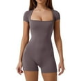 thumbnail image 2 of AEXTO Women's Jumpsuit Shorts Square Neck Tight Fitting Short Sleeved Jumpsuit High Elasticity Sportswear Push Up Outdoor Training Suit Gym Yoga Jumpsuit, 2 of 5