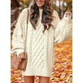 thumbnail image 4 of Womens Sweater Oversized Cable Knit Chunky Long Sleeve Crew Neck Short Dress Fall Vacation Winter Clothes S, 4 of 9