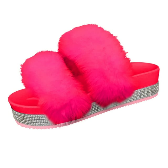 B91xZ Anti-Slip Slippers for Women Rhinestone Glitter Slip On Footbed Platform Sandals Slippers,Red 7.5