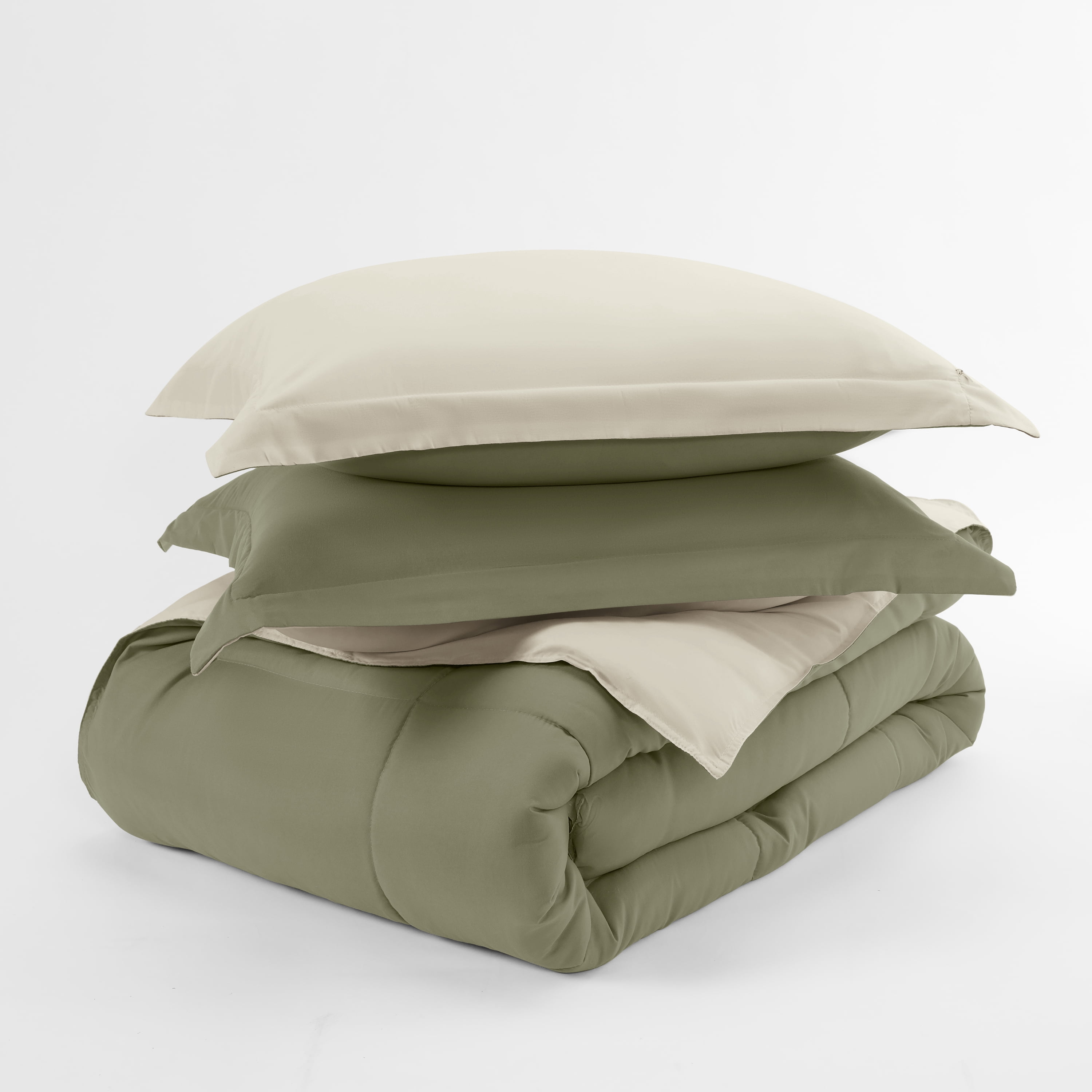 Noble Linens Soft 2-Piece Sage & Ivory Reversible All Season Lightweight Down Alternative Comforter Set, Twin/Twin XL