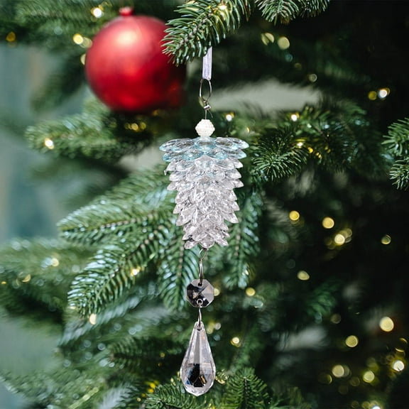 BingTong Crystal Pine Cone Pendants Christmas Decoration Acrylic Holiday Ornaments Transparent Small Tree Pendant Multi-Color Tree Hangings for Festive Decor Doors Windows Blue