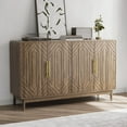 thumbnail image 4 of 55" Walnut Sideboard Buffet Cabinet with Storage, Wood+Plastic Carved 4-Door Accent Furniture with Adjustable Shelves for Multiple Rooms, 4 of 7