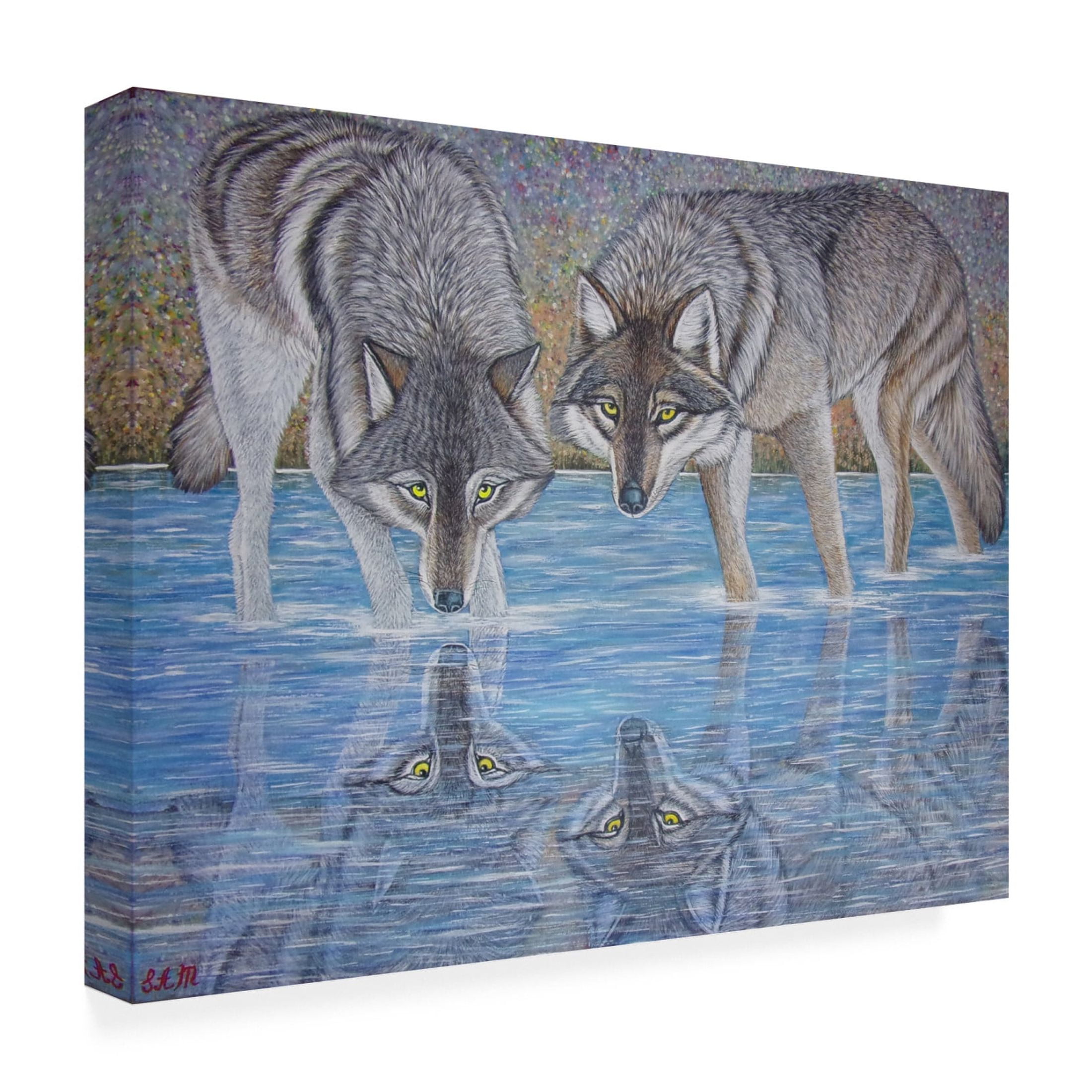 Canvas Wall Art - Sofya Mikeworth 'Wolves Reflection 2' Wall Art for Living Room, Bedroom, or Office Décor by Trademark Fine Art - 47 x 35 Inches