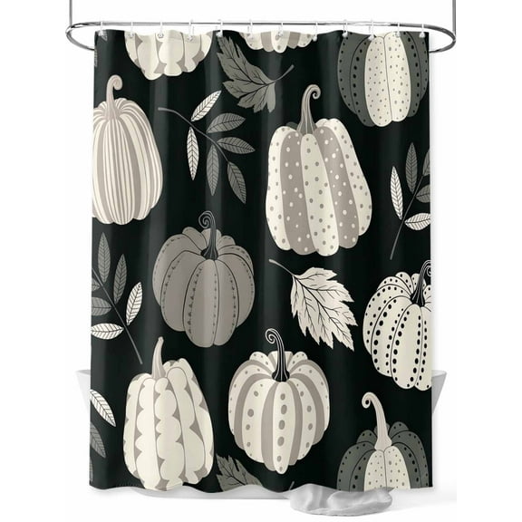 Fall Shower Curtain Pumpkin Shower Curtains for Bathroom Thanksgiving Decor, Waterproof Polyester Shower Curtain Set with Hooks, Stall Long Size 54"x78" Leaves Black