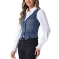 thumbnail image 4 of INSPIRE CHIC Women's Denim Vest V Neck Button Down Casual Jean Waistcoat Sleeveless Jakcet XS Blue, 4 of 6