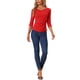 thumbnail image 2 of BLUSA RUCHADA PARA MUJERES CHIC CON BOTONES DECORATIVOS, CUELLO EN V, MANGAS 3/4, TEJIDO SÓLIDO, TAMAÑO 3XL, ROJO, 2 of 6