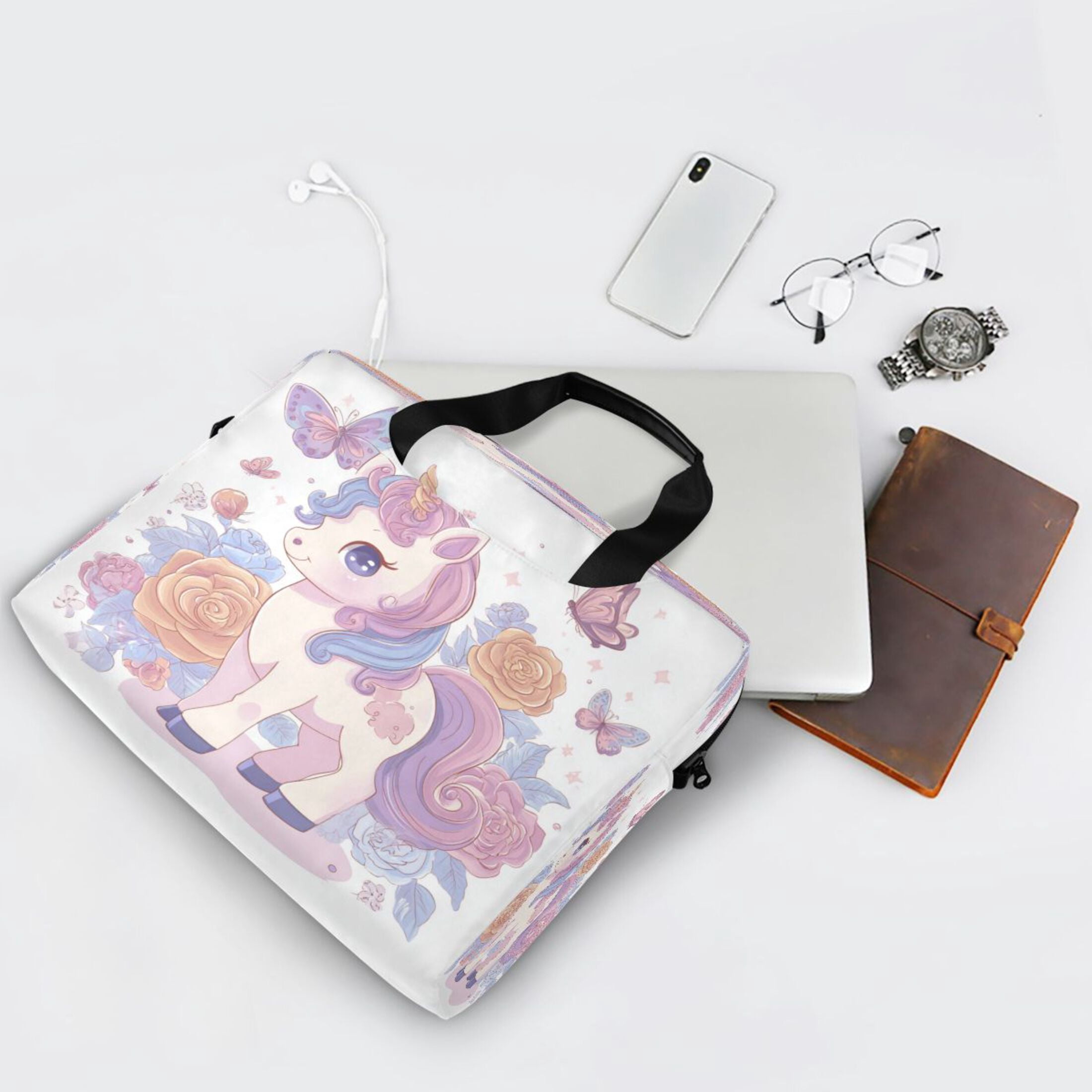 16" Laptop Tote Bag Laptop Sleeve Case Computer Briefcase for Work & Travel Pastel Colors Unicorn