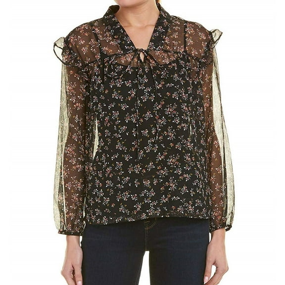 Vince Camuto Womens Ditsy Manor Peasant Blouse, Black, Medium